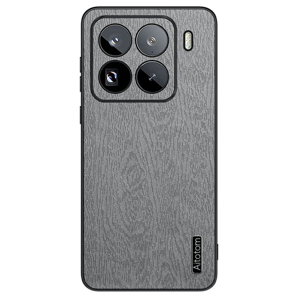 For Xiaomi 15 Pro Case Wood Texture PU Leather Coated PC+TPU Phone Cover