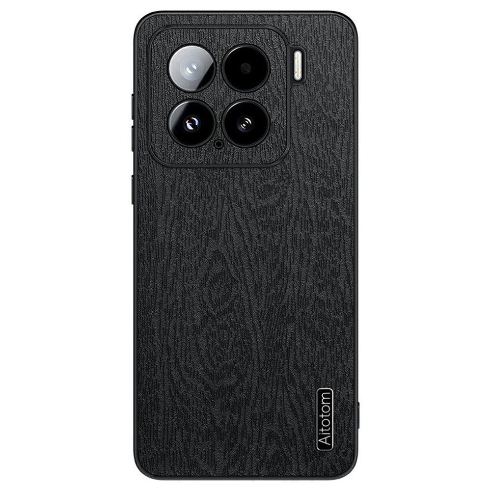 For Xiaomi 15 Case Wood Texture PU Leather Coated PC+TPU Phone Cover