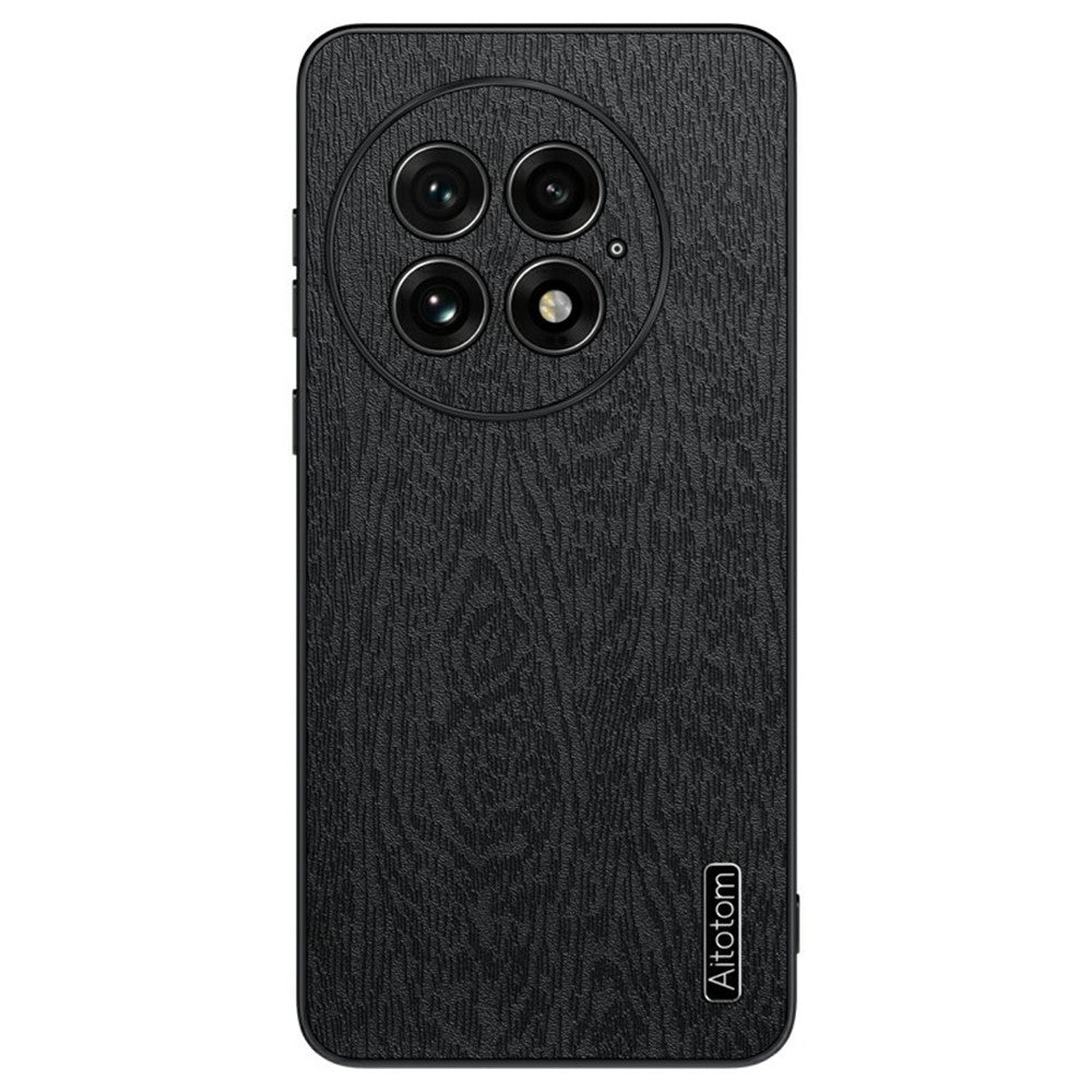 For OnePlus 13 Case Wood Texture PU Leather Coated PC+TPU Phone Cover