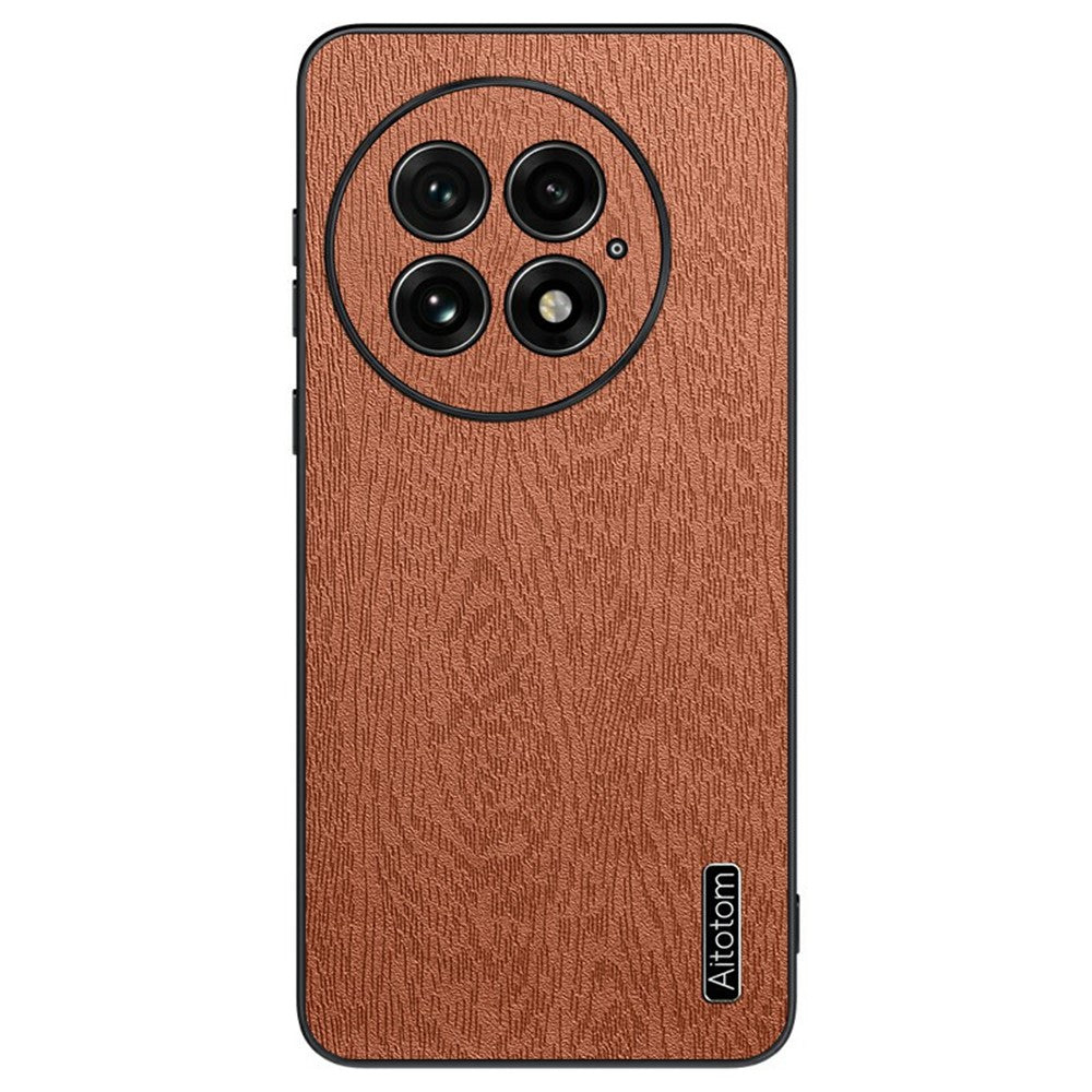 For OnePlus 13 Case Wood Texture PU Leather Coated PC+TPU Phone Cover