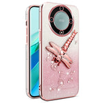 KADEM-skal till Honor X40 5G / X9a 5G / Magic5 Lite 5G Dragonfly-stativ TPU-blommor och glitter-mobilskal