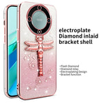 KADEM-skal till Honor X40 5G / X9a 5G / Magic5 Lite 5G Dragonfly-stativ TPU-blommor och glitter-mobilskal