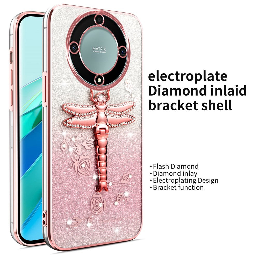 KADEM-skal till Honor X40 5G / X9a 5G / Magic5 Lite 5G Dragonfly-stativ TPU-blommor och glitter-mobilskal