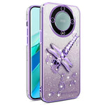 KADEM-skal till Honor X40 5G / X9a 5G / Magic5 Lite 5G Dragonfly-stativ TPU-blommor och glitter-mobilskal