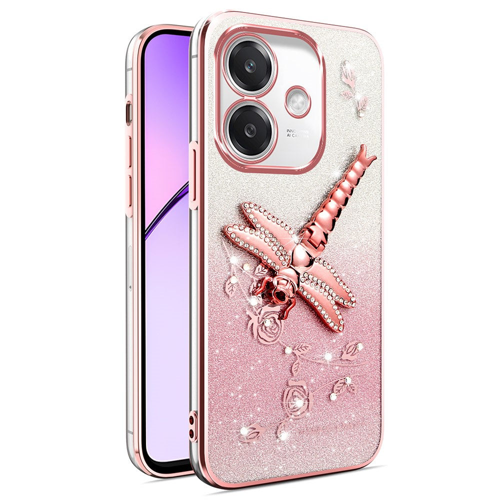 KADEM-cover til Oppo A40 4G / A3x 5G / A60 5G, guldsmed med støttefod, TPU, blomster, glitter-telefoncover