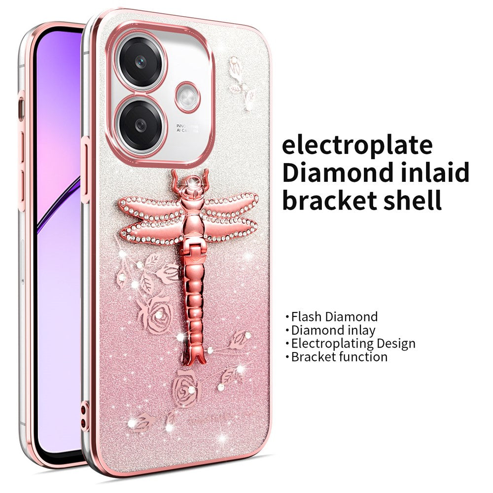 KADEM-cover til Oppo A40 4G / A3x 5G / A60 5G, guldsmed med støttefod, TPU, blomster, glitter-telefoncover