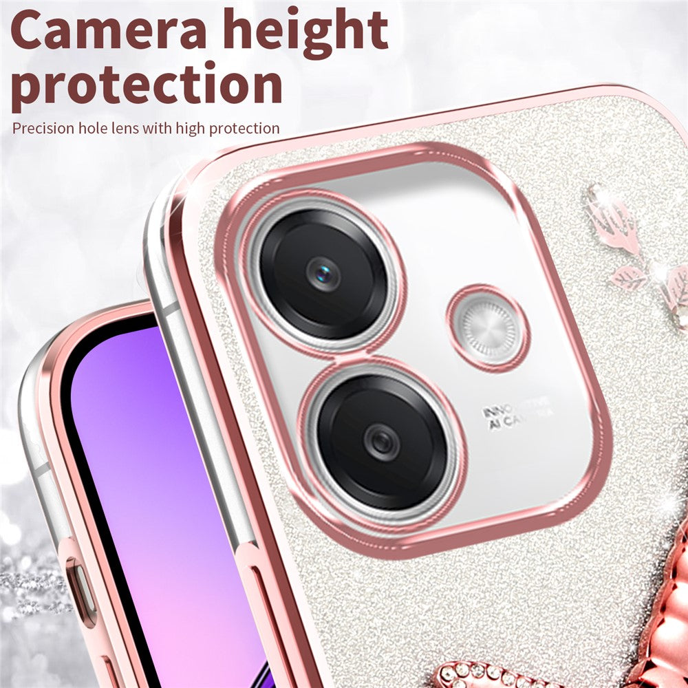 KADEM-cover til Oppo A40 4G / A3x 5G / A60 5G, guldsmed med støttefod, TPU, blomster, glitter-telefoncover