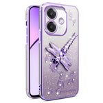 KADEM-cover til Oppo A40 4G / A3x 5G / A60 5G, guldsmed med støttefod, TPU, blomster, glitter-telefoncover