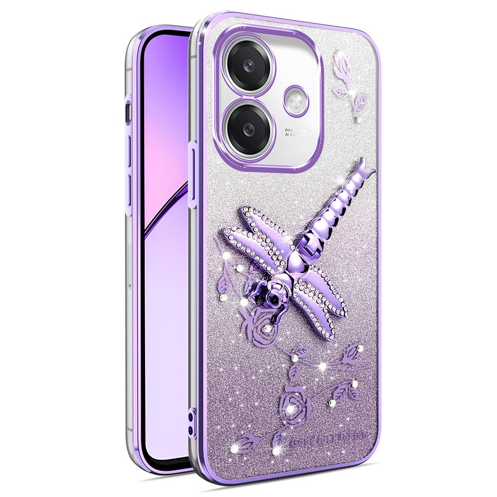 KADEM-cover til Oppo A40 4G / A3x 5G / A60 5G, guldsmed med støttefod, TPU, blomster, glitter-telefoncover