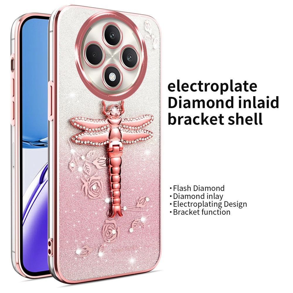 KADEM-etui til Oppo Reno12 F 5G / F27 5G, TPU-mobilcover med guldsmedestativ og glitterblomster