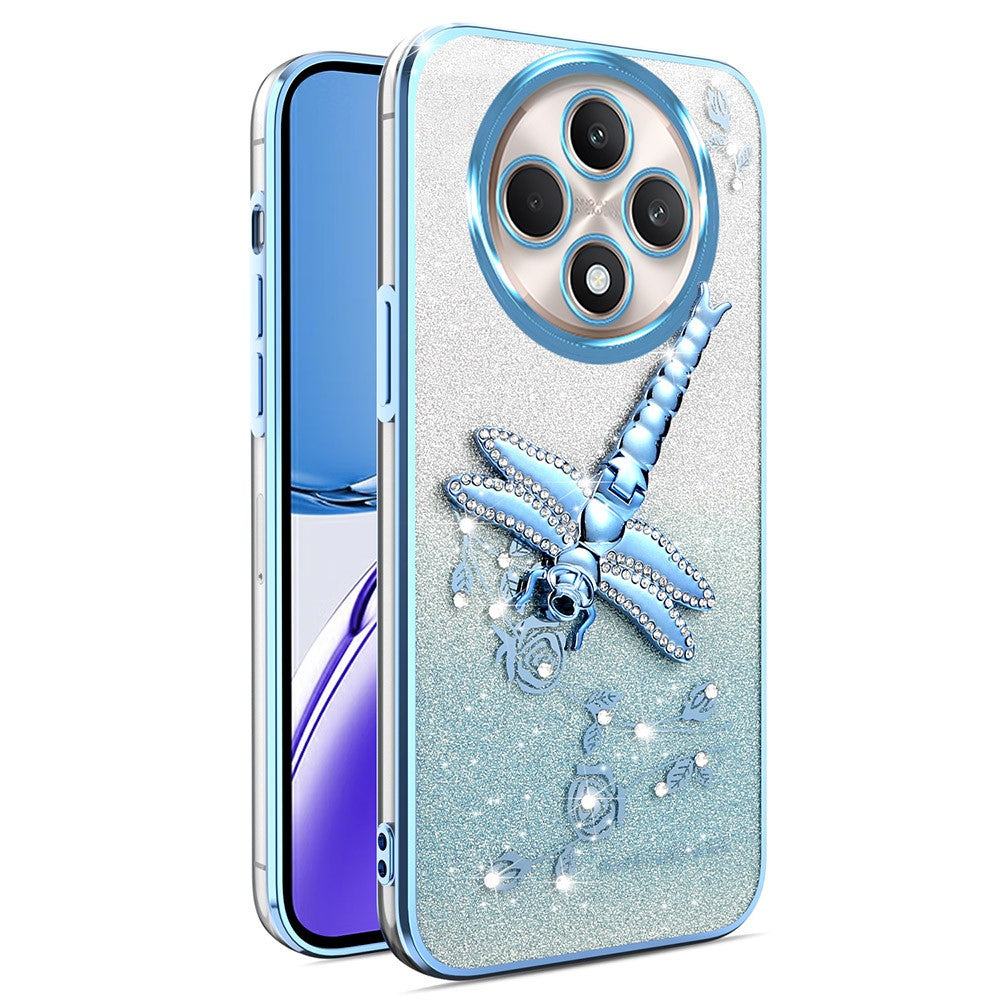 KADEM-etui til Oppo Reno12 F 5G / F27 5G, TPU-mobilcover med guldsmedestativ og glitterblomster