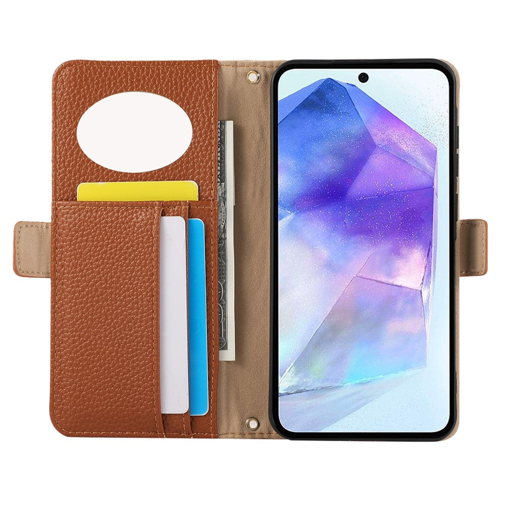 Samsung Galaxy A15 5G / 4G Plånboksfodral Stötsäkert TPU+PU-läder Flipfodral med Spegel, Rem