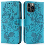 Imprinted Roses Phone Case For iPhone 12 / 12 Pro 6.1 Inch, Drop-Proof PU Leather Flip Cover Wallet Stand Protective Phone Shell
