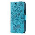 Imprinted Roses Phone Case For iPhone 12 / 12 Pro 6.1 Inch, Drop-Proof PU Leather Flip Cover Wallet Stand Protective Phone Shell