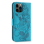 Imprinted Roses Phone Case For iPhone 12 / 12 Pro 6.1 Inch, Drop-Proof PU Leather Flip Cover Wallet Stand Protective Phone Shell
