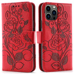Imprinted Roses Phone Case For iPhone 12 / 12 Pro 6.1 Inch, Drop-Proof PU Leather Flip Cover Wallet Stand Protective Phone Shell