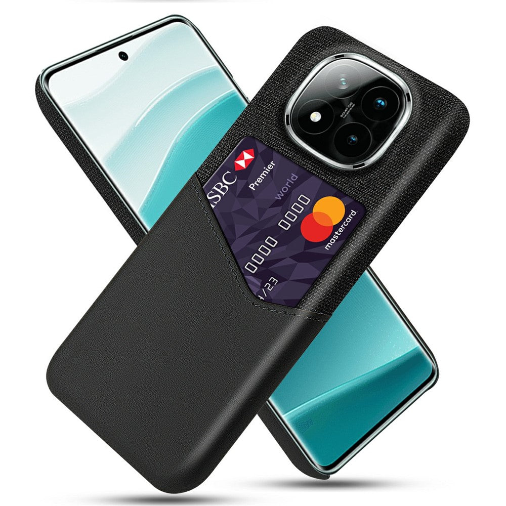 Xiaomi Redmi Note 14 Pro+ 5G-skal i PU-läder, tygtextur, hårt PC-mobilskal med korthållare