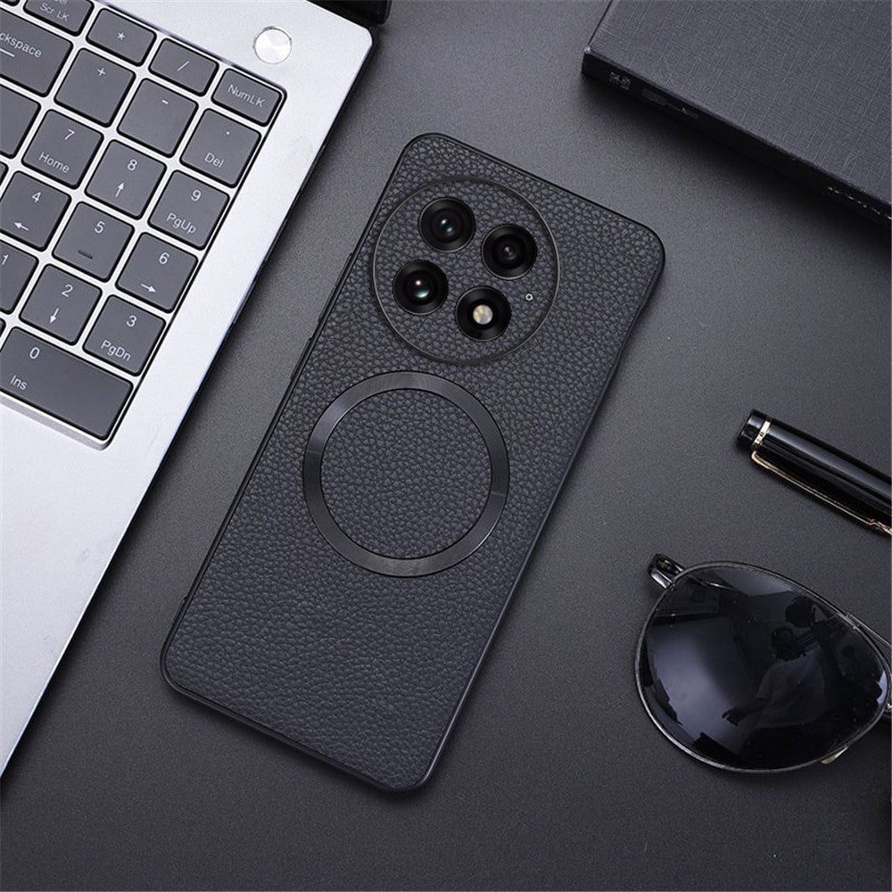 For OnePlus 13 Magnetic Case Litchi Texture PU Leather+TPU Phone Back Cover