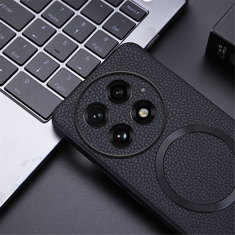 For OnePlus 13 Magnetic Case Litchi Texture PU Leather+TPU Phone Back Cover