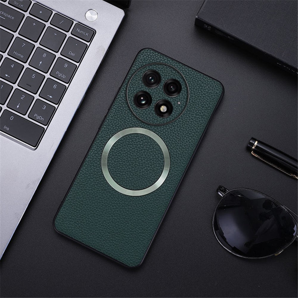 For OnePlus 13 Magnetic Case Litchi Texture PU Leather+TPU Phone Back Cover