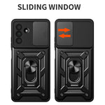 For Samsung Galaxy A36 5G Case with Slide Camera Lid PC+TPU Kickstand Phone Cover