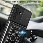 For Samsung Galaxy A36 5G Case with Slide Camera Lid PC+TPU Kickstand Phone Cover
