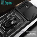For Samsung Galaxy A36 5G Case with Slide Camera Lid PC+TPU Kickstand Phone Cover