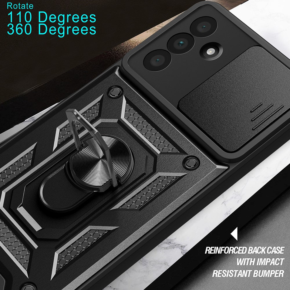 For Samsung Galaxy A36 5G Case with Slide Camera Lid PC+TPU Kickstand Phone Cover