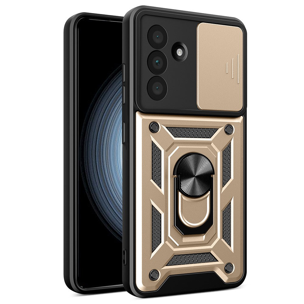 For Samsung Galaxy A36 5G Case with Slide Camera Lid PC+TPU Kickstand Phone Cover