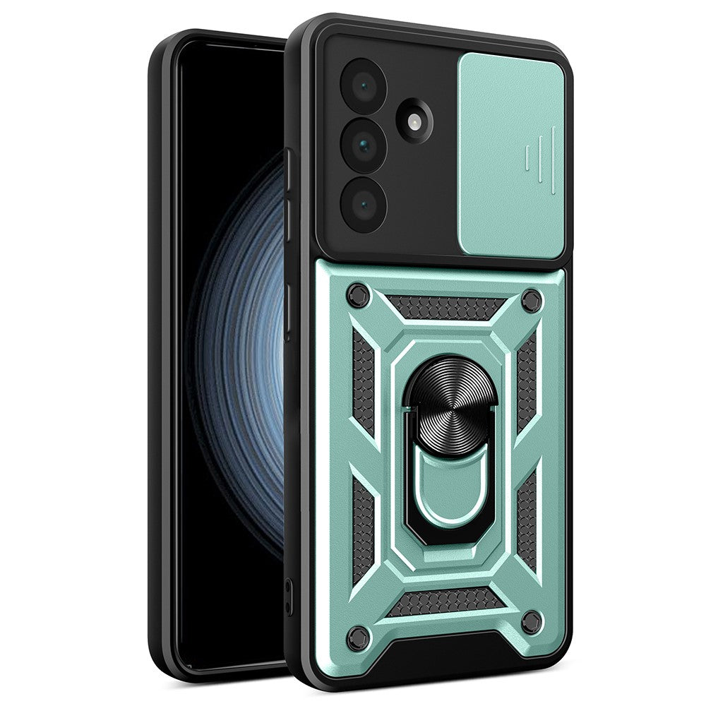 For Samsung Galaxy A36 5G Case with Slide Camera Lid PC+TPU Kickstand Phone Cover