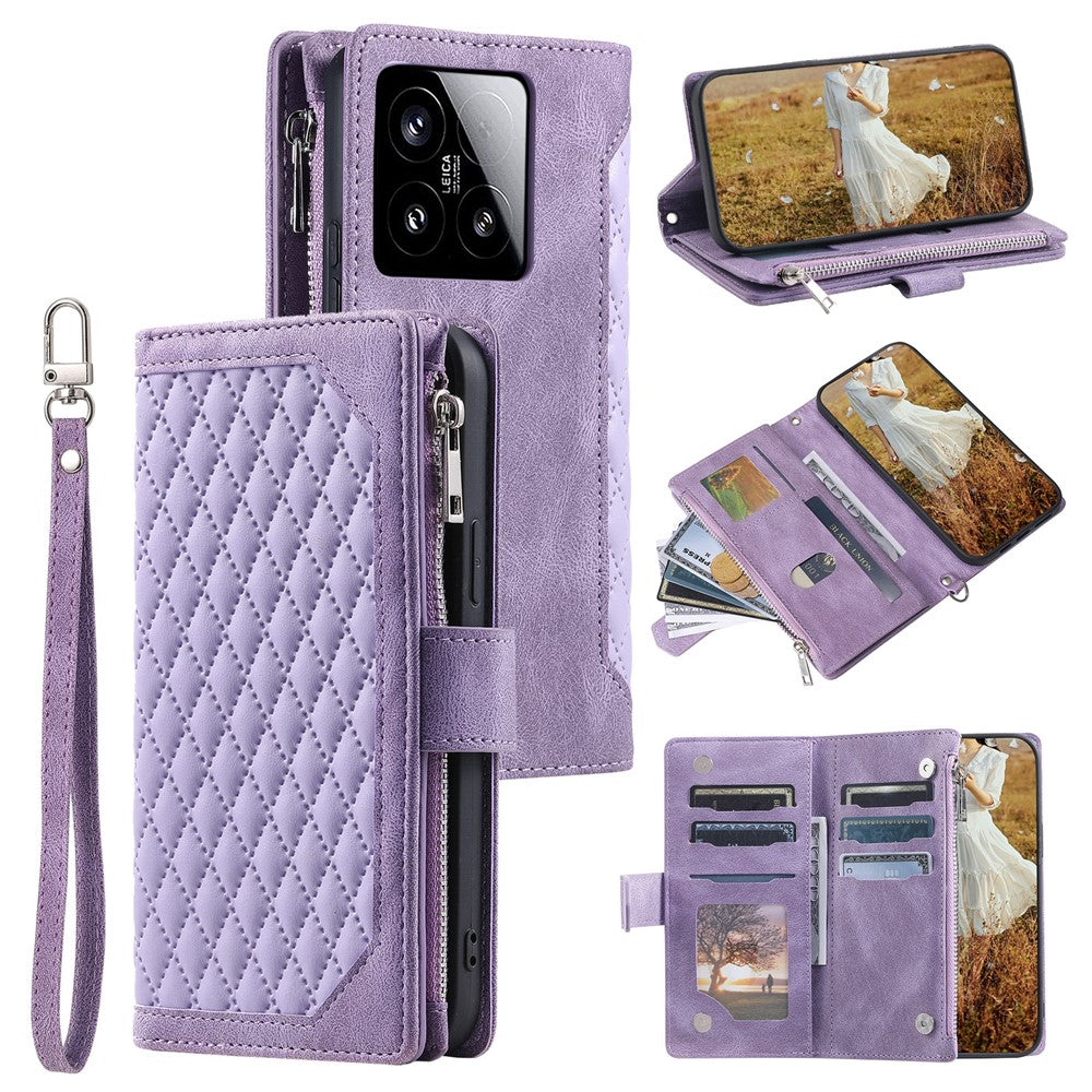 Style 005 For Xiaomi 15 Wallet Case Rhombus Stitching Line PU Leather Phone Cover