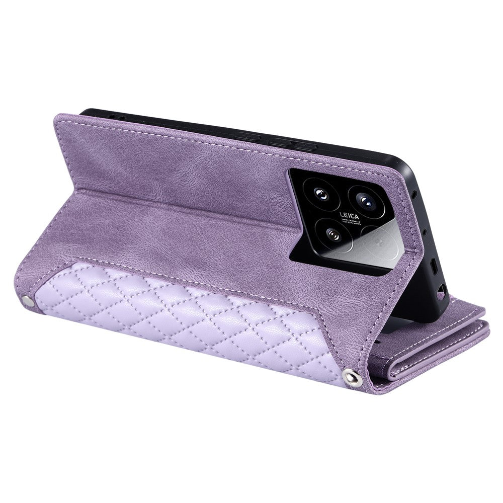 Style 005 For Xiaomi 15 Wallet Case Rhombus Stitching Line PU Leather Phone Cover