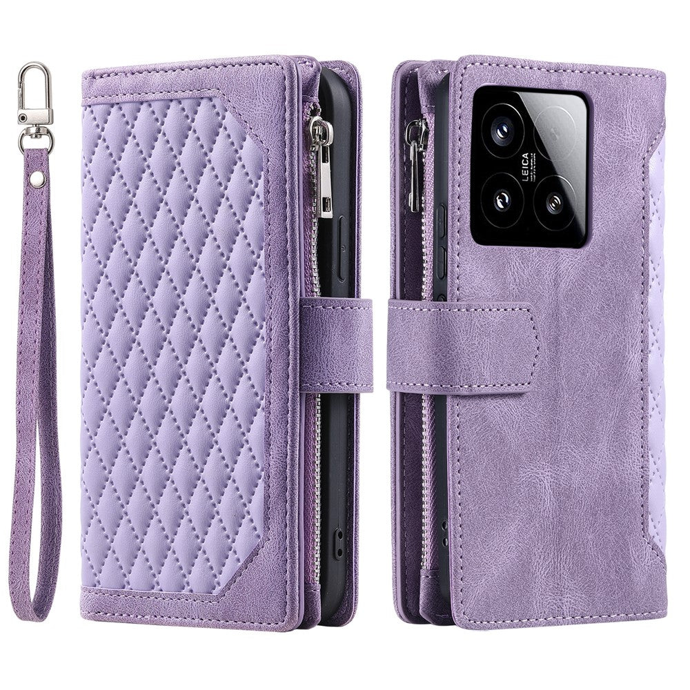 Style 005 For Xiaomi 15 Wallet Case Rhombus Stitching Line PU Leather Phone Cover