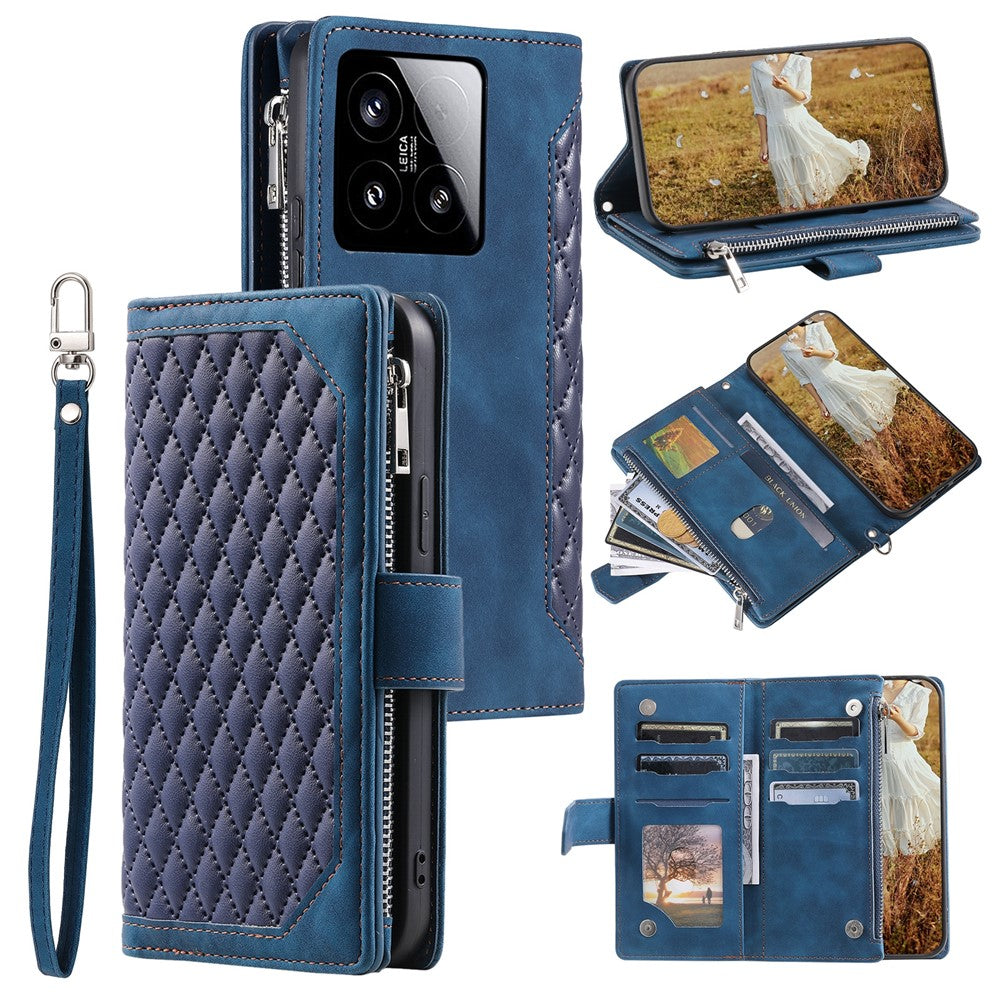 Style 005 For Xiaomi 15 Wallet Case Rhombus Stitching Line PU Leather Phone Cover