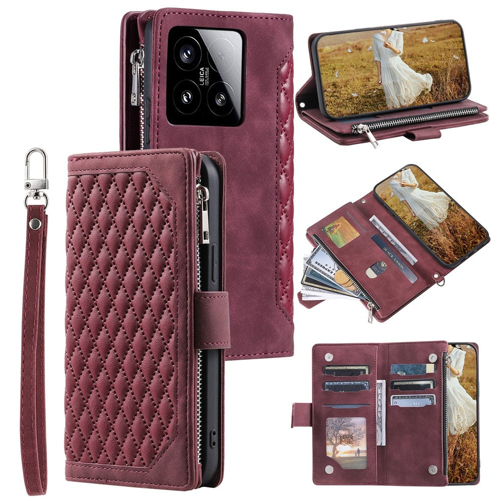 Style 005 For Xiaomi 15 Wallet Case Rhombus Stitching Line PU Leather Phone Cover