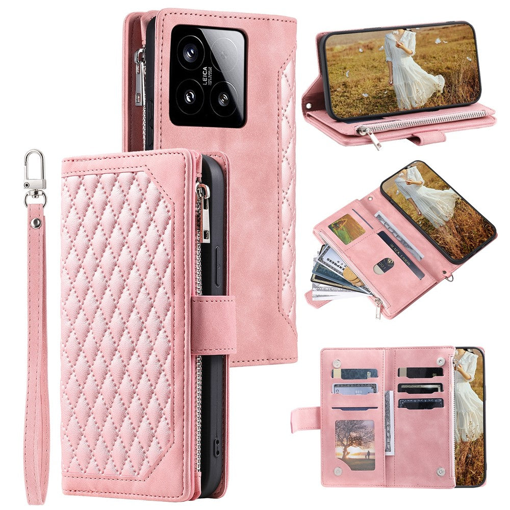 Style 005 For Xiaomi 15 Wallet Case Rhombus Stitching Line PU Leather Phone Cover