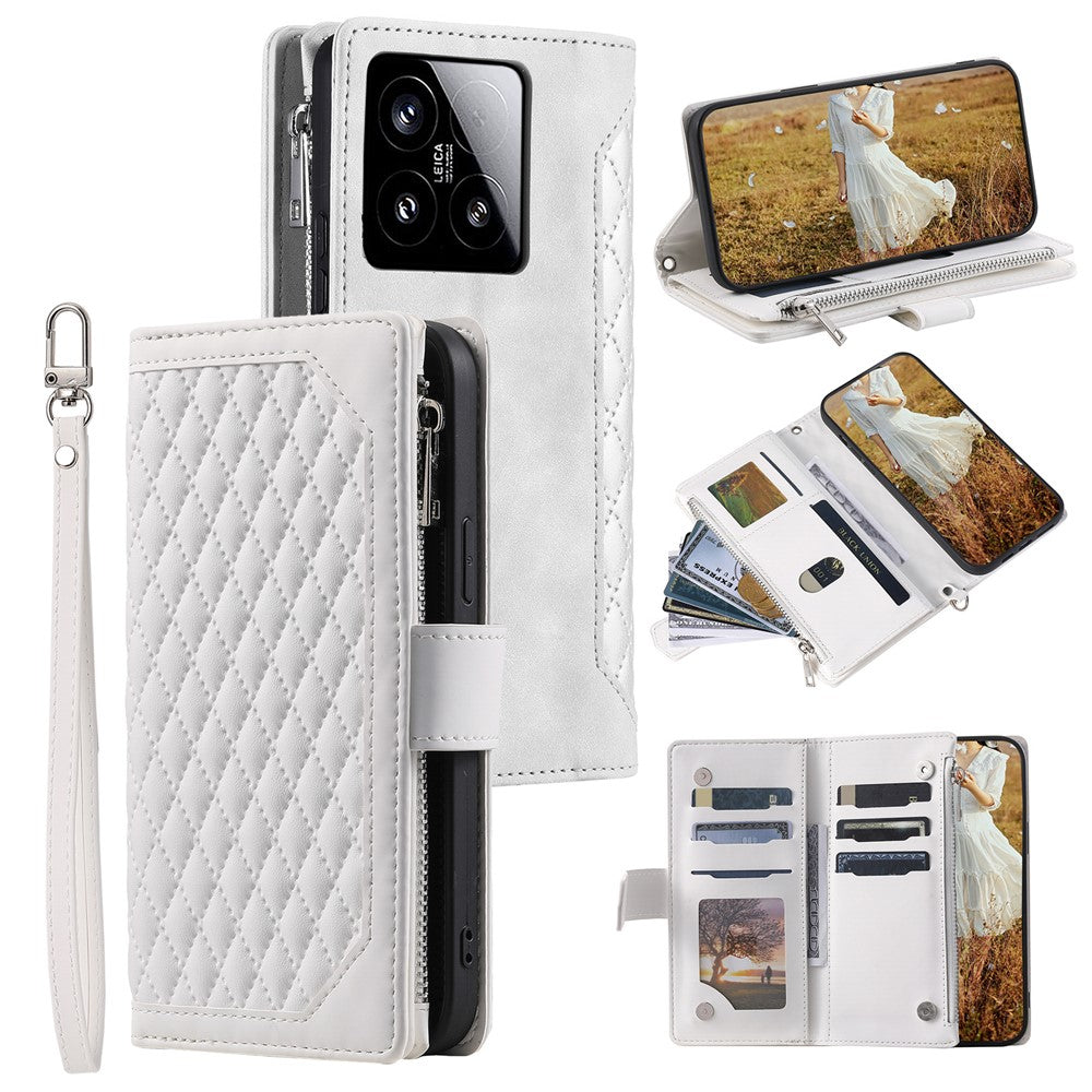 Style 005 For Xiaomi 15 Wallet Case Rhombus Stitching Line PU Leather Phone Cover
