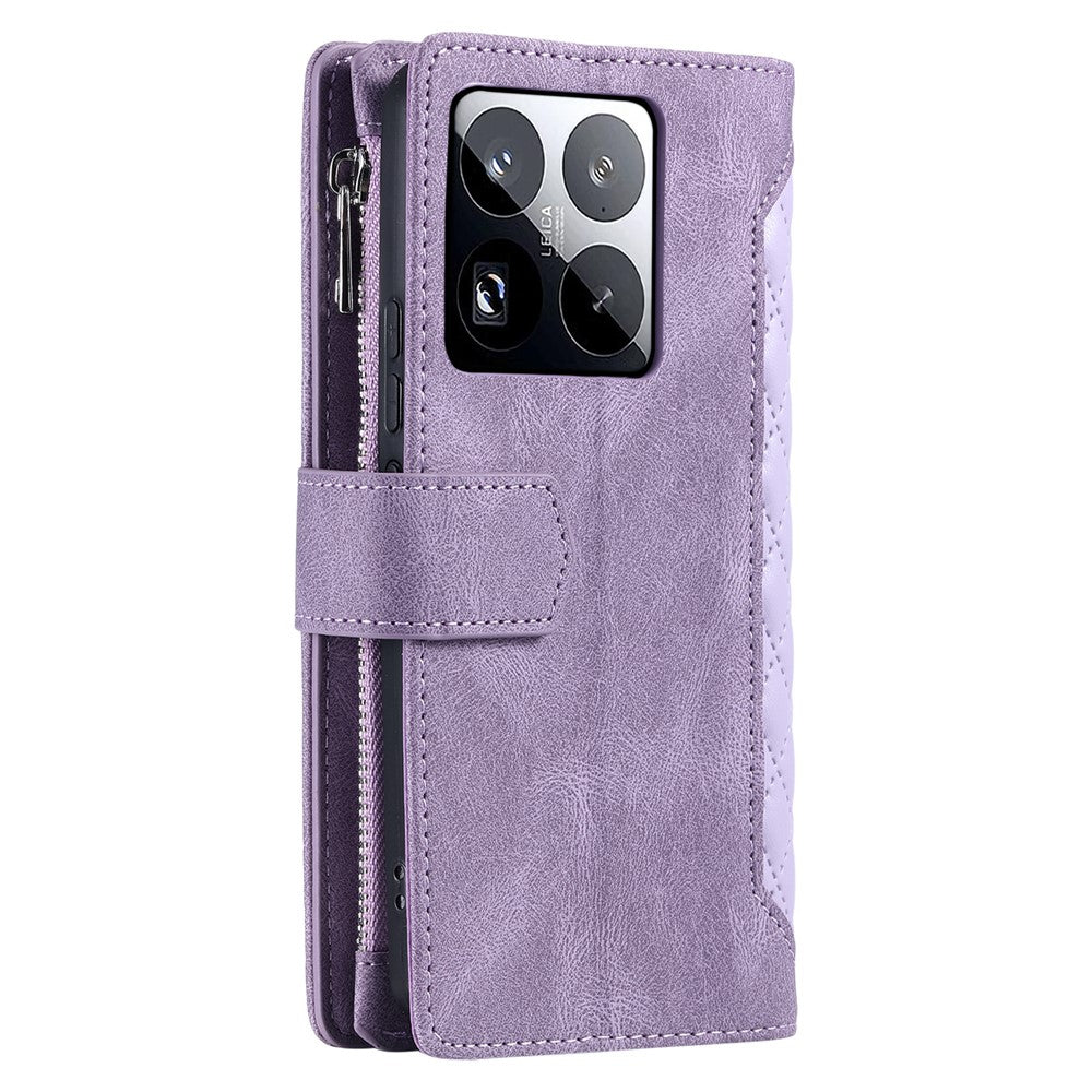 Style 005 For Xiaomi 15 Pro Wallet Case Rhombus Stitching Line PU Leather Phone Cover