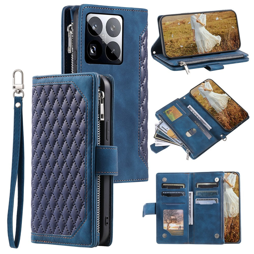 Style 005 For Xiaomi 15 Pro Wallet Case Rhombus Stitching Line PU Leather Phone Cover