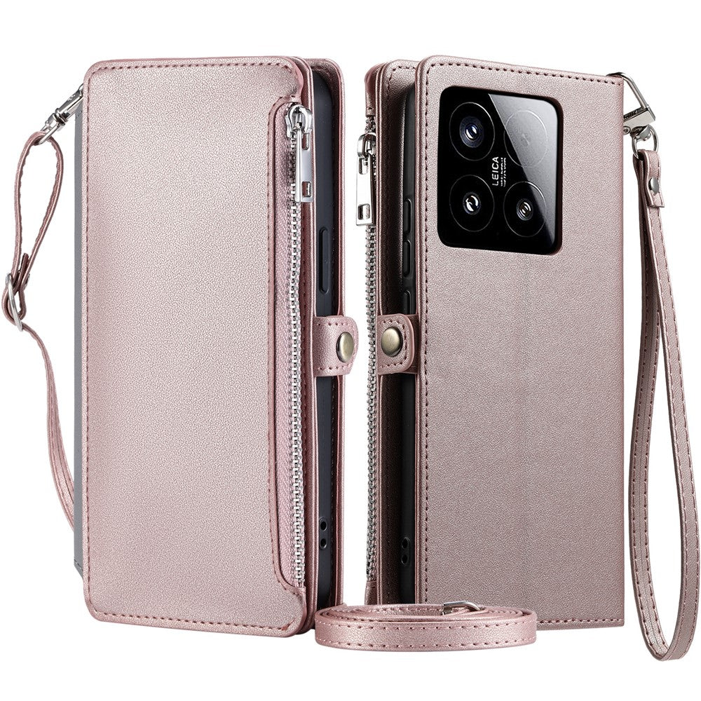 015 Stil För Xiaomi 15 Skal TPU+PU Läder Plånboksfodral Med Remmar