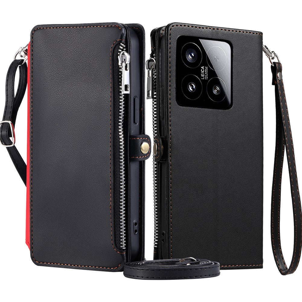 015 Stil För Xiaomi 15 Skal TPU+PU Läder Plånboksfodral Med Remmar