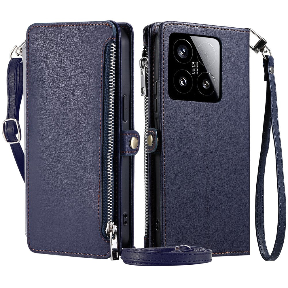 015 Stil För Xiaomi 15 Skal TPU+PU Läder Plånboksfodral Med Remmar
