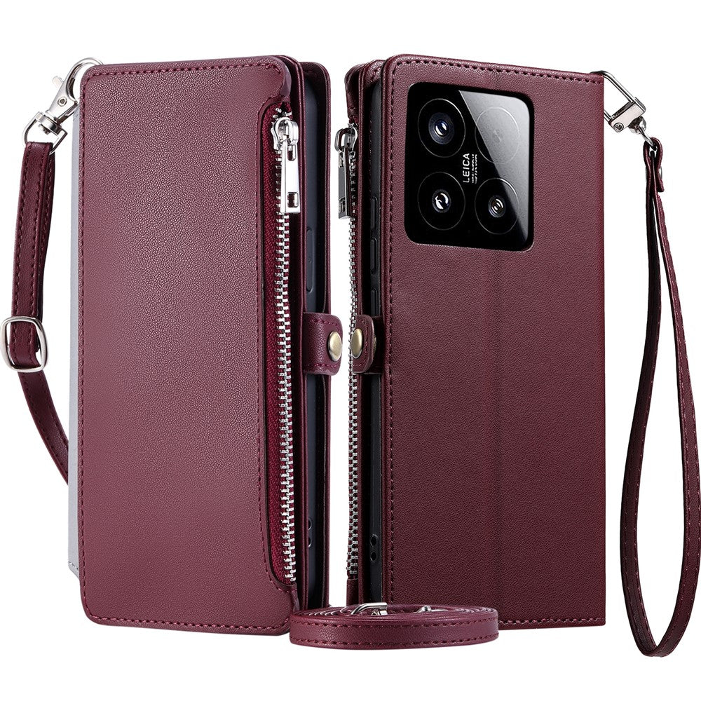 015 Stil För Xiaomi 15 Skal TPU+PU Läder Plånboksfodral Med Remmar