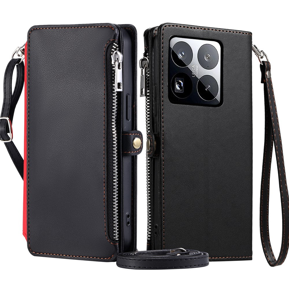 015 Style For Xiaomi 15 Pro Case TPU+PU Leather Wallet Phone Cover with Straps