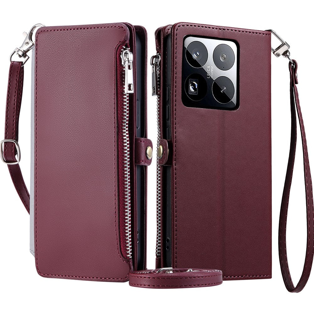 015 Style For Xiaomi 15 Pro Case TPU+PU Leather Wallet Phone Cover with Straps