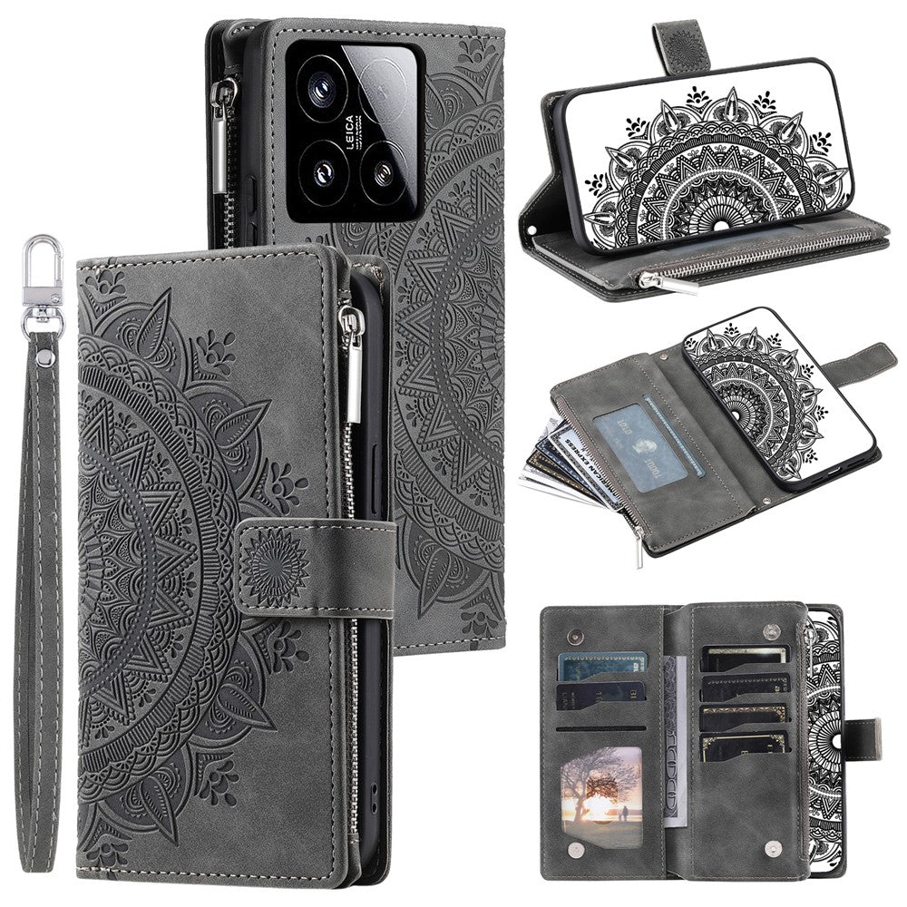 Style 006 For Xiaomi 15 Wallet Case PU Leather Phone Cover Mandala Flower Pattern