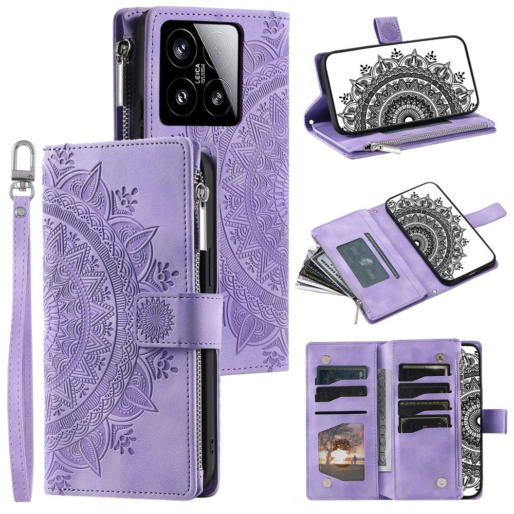 Style 006 For Xiaomi 15 Wallet Case PU Leather Phone Cover Mandala Flower Pattern