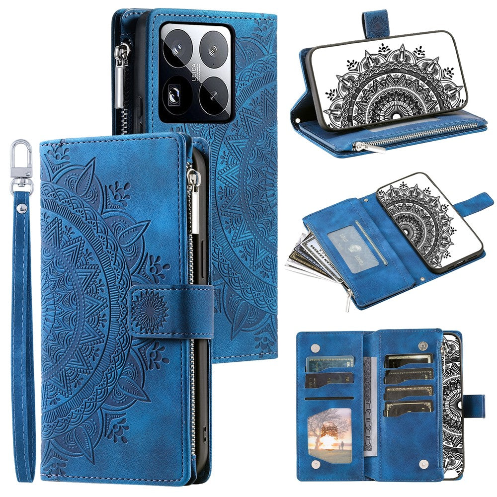 Stil 006 För Xiaomi 15 Pro Plånboksfodral PU-läder mobilfodral Mandala Blommönster
