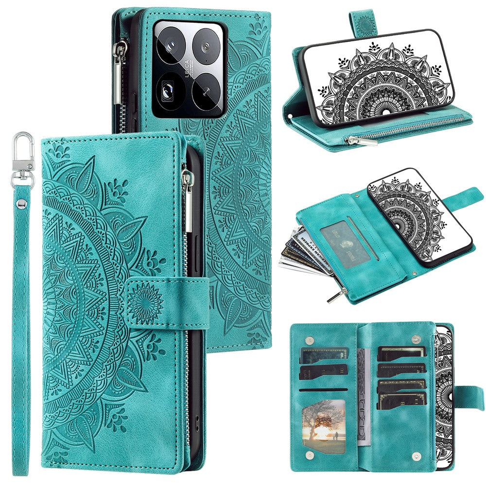 Stil 006 För Xiaomi 15 Pro Plånboksfodral PU-läder mobilfodral Mandala Blommönster