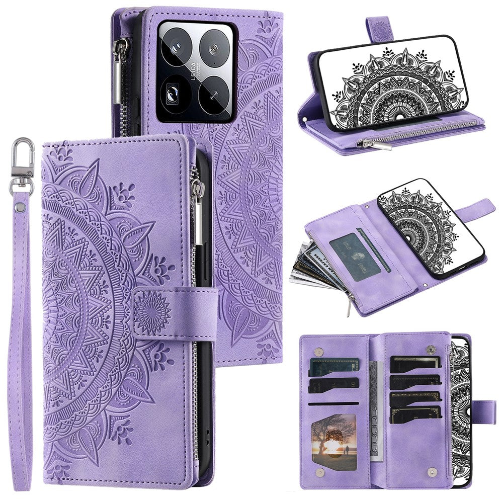 Stil 006 För Xiaomi 15 Pro Plånboksfodral PU-läder mobilfodral Mandala Blommönster